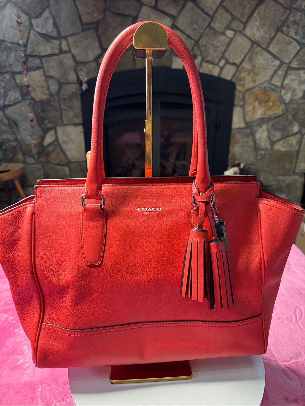 Coach 19890 Madison Phoebe Coral Leather Shoulder Bag Silver Hardware Dust Bag